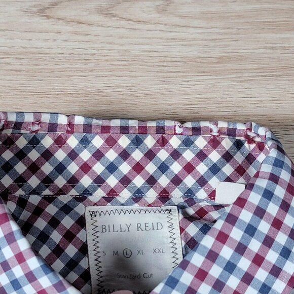 Billy Reid Shirt Mens Large Red Blue Gingham Long Sleeve Standard Made in Italy - Picture 9 of 11
